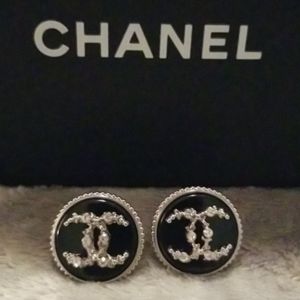 Chanel button earrings with rhinestones